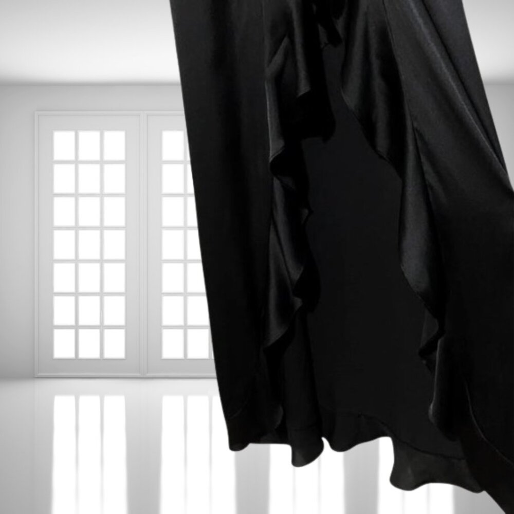 For Love & Lemons Isabella Ruffled Maxi Dress Black Satin Size Small - Picture 2 of 11